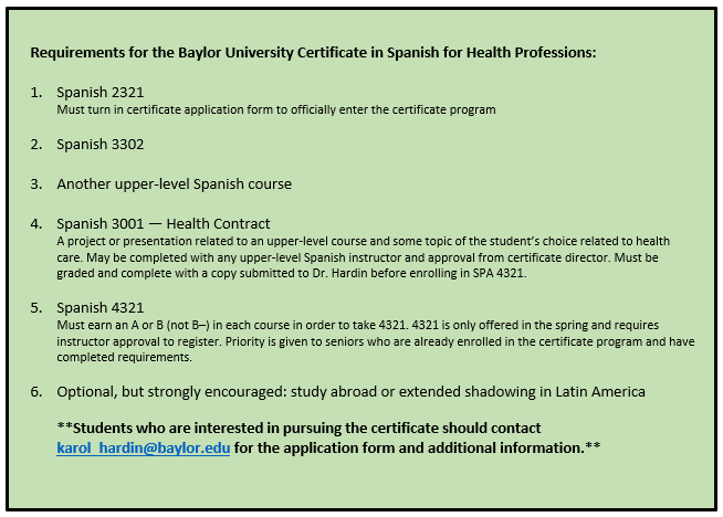 Certificate in Spanish for Health Professions Modern Languages and